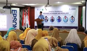 Suasana Seminar Pendidikan Indonesia yang digelar oleh Pemerintah Kabupaten Musi Banyuasin bersama Ikatan Guru Indonesia di Auditorium Pemkab Muba, pada hari Selasa, tanggal 25 Februari 2025.