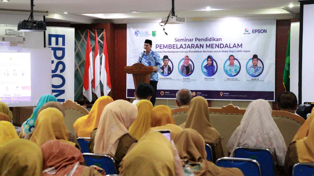 Suasana Seminar Pendidikan Indonesia yang digelar oleh Pemerintah Kabupaten Musi Banyuasin bersama Ikatan Guru Indonesia di Auditorium Pemkab Muba, pada hari Selasa, tanggal 25 Februari 2025.