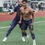 Selebrasi emosional Ahmad Nur Hardianto usai mencetak gol kemenangan lewat sundulan kepala yang memastikan tiga poin bagi Persita Tangerang.(Dok: Persita)