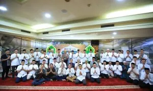 Sekda Sumsel Edward Candra bersama pimpinan BNI dan Forkopimda dalam acara Safari Ramadhan di Gedung BNI Kantor Wilayah 03, Palembang.