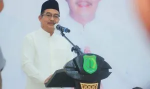 Wakil Bupati Muba Kyai Abdur Rohman Husen saat memberikan sambutan dalam agenda Safari Ramadan Pemkab Muba di Masjid Al-Muttaqien, Desa Mekar Jadi, Kecamatan Sungai Lilin.