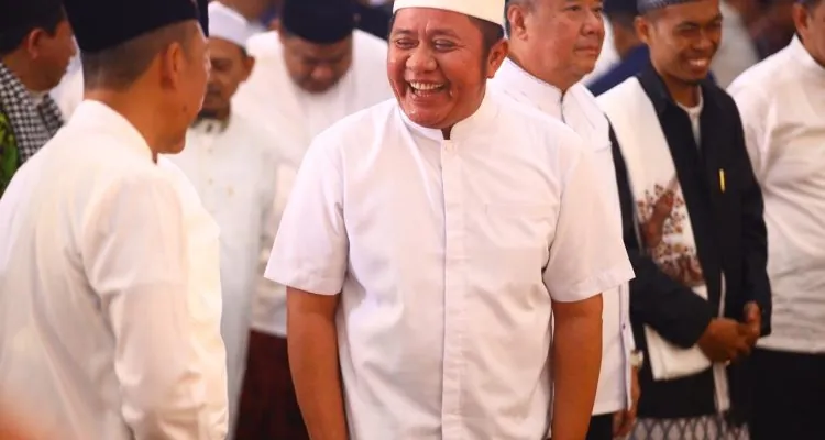 Gubernur Sumsel Herman Deru didampingi Wakil Gubernur Cik Ujang dan Forkopimda saat menutup Pengajian Ramadhan 1447 H di Griya Agung Palembang.