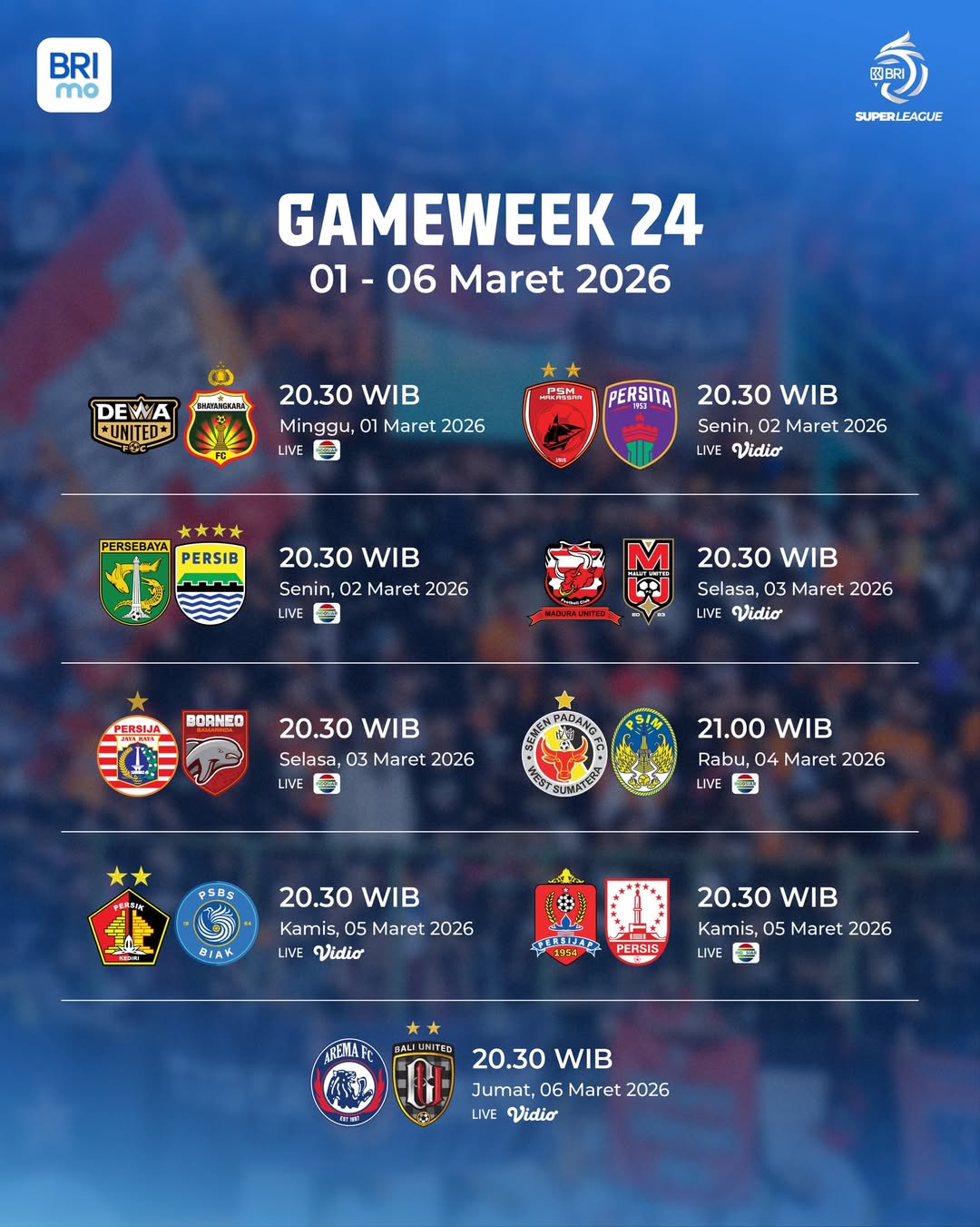 Jadwal Lengkap Pekan 24 BRI Super League 2025/26