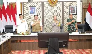 Ketua DPRD Sumsel saat menghadiri Rapat Koordinasi Lintas Sektoral Operasi Ketupat Musi 2026 bersama Forkopimda di Griya Agung Palembang.