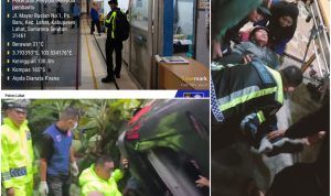 Petugas Satlantas Polres Lahat melakukan evakuasi korban kecelakaan bus PO Al-Hijrah yang masuk jurang di Desa Sugihwaras.