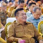 Bupati Muba Toha Tohet saat menghadiri Launching Sensus Ekonomi 2026 di Griya Agung Palembang.