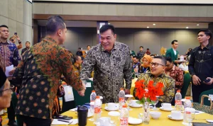 Bupati Muba H M Toha Tohet SH saat menghadiri Rakernas ADPMET 2026 di Jambi.