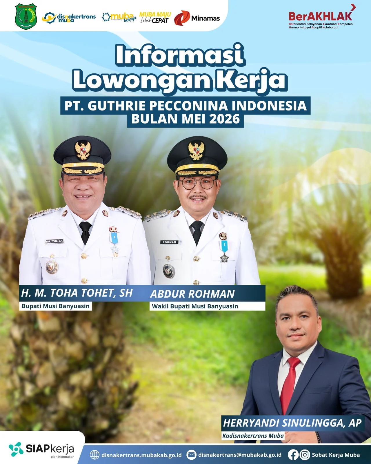 Informasi lowongan kerja Muba lulusan SMP di PT Guthrie Pecconina Indonesia melalui Disnakertrans Muba.