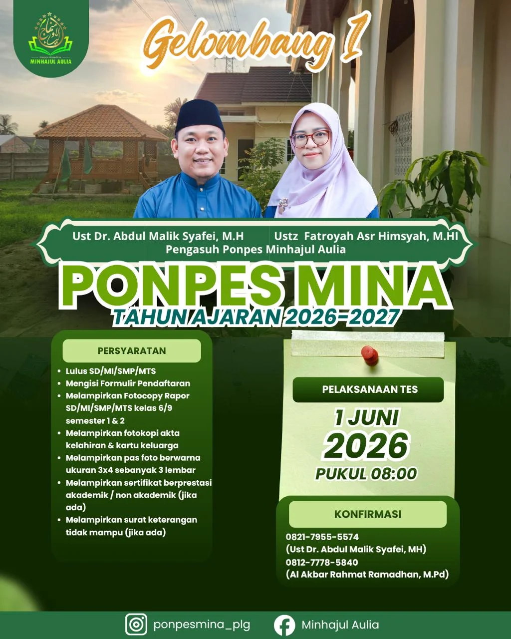 pendaftaran-ponpes-mina-palembang-2026 Pamflet pendaftaran santri baru Pondok Pesantren Minhajul Aulia Palembang 2026-2027.