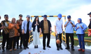 Gubernur Sumatera Selatan Herman Deru didampingi Bupati OKI Muchendi Mahzareki meresmikan empat jembatan yang dibangun melalui Bantuan Keuangan Bersifat Khusus (BKBK) Pemprov Sumsel di Desa Ulak Jermun, Kabupaten OKI, Minggu (14/6/2026).