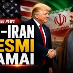Ilustrasi peta geopolitik Selat Hormuz dan bendera persatuan kedamaian antara Amerika Serikat dan Republik Islam Iran pasca perang global.