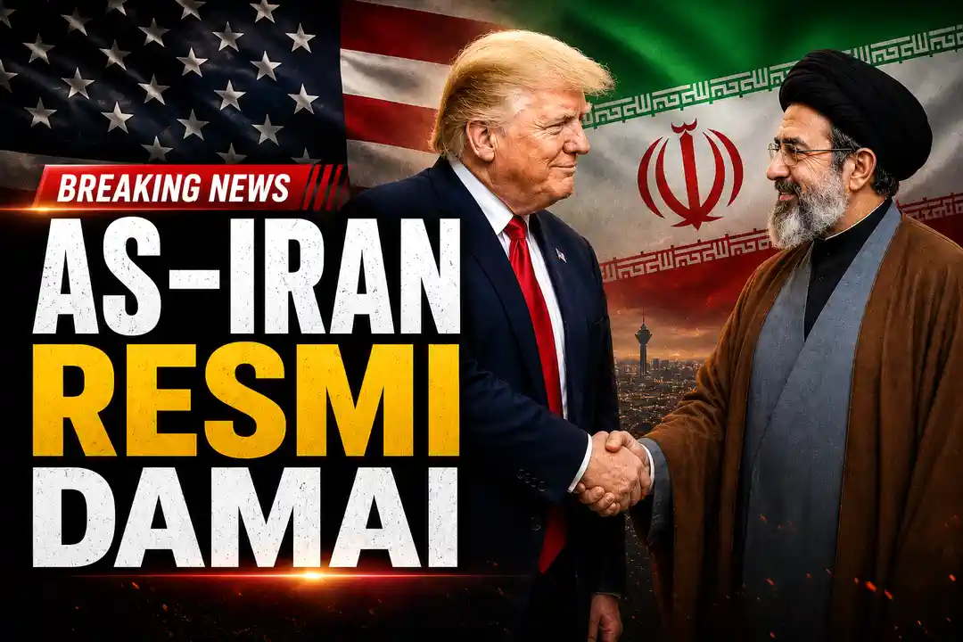 kesepakatan-damai-as-dan-iran-tercapai Ilustrasi peta geopolitik Selat Hormuz dan bendera persatuan kedamaian antara Amerika Serikat dan Republik Islam Iran pasca perang global.
