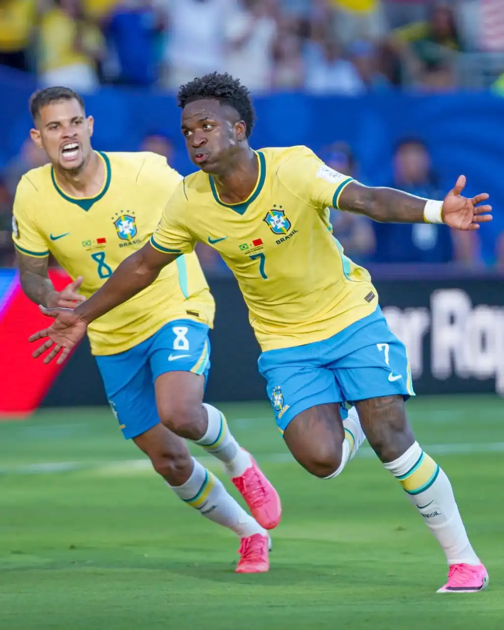 prediksi-brasil-vs-haiti-piala-dunia-2026 Selebrasi Vinicius Junior bersama Timnas Brasil di Piala Dunia 2026.