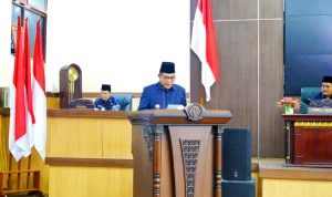 Rapat Paripurna DPRD Kabupaten Musi Banyuasin penyampaian penjelasan Raperda Pajak Daerah oleh Bupati Muba.