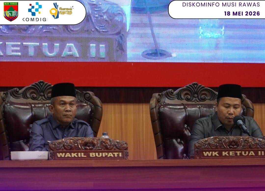 Wakil Bupati Musi Rawas bersama pimpinan dan anggota DPRD mengikuti Rapat Paripurna DPRD Kabupaten Musi Rawas dengan agenda mendengarkan pandangan umum fraksi-fraksi dewan terhadap empat Raperda Kabupaten Musi Rawas di Ruang Rapat Paripurna DPRD Mura. Wakil Bupati Musi Rawas bersama pimpinan dan anggota DPRD mengikuti Rapat Paripurna DPRD Kabupaten Musi Rawas dengan agenda mendengarkan pandangan umum fraksi-fraksi dewan terhadap empat Raperda Kabupaten Musi Rawas di Ruang Rapat Paripurna DPRD Mura.